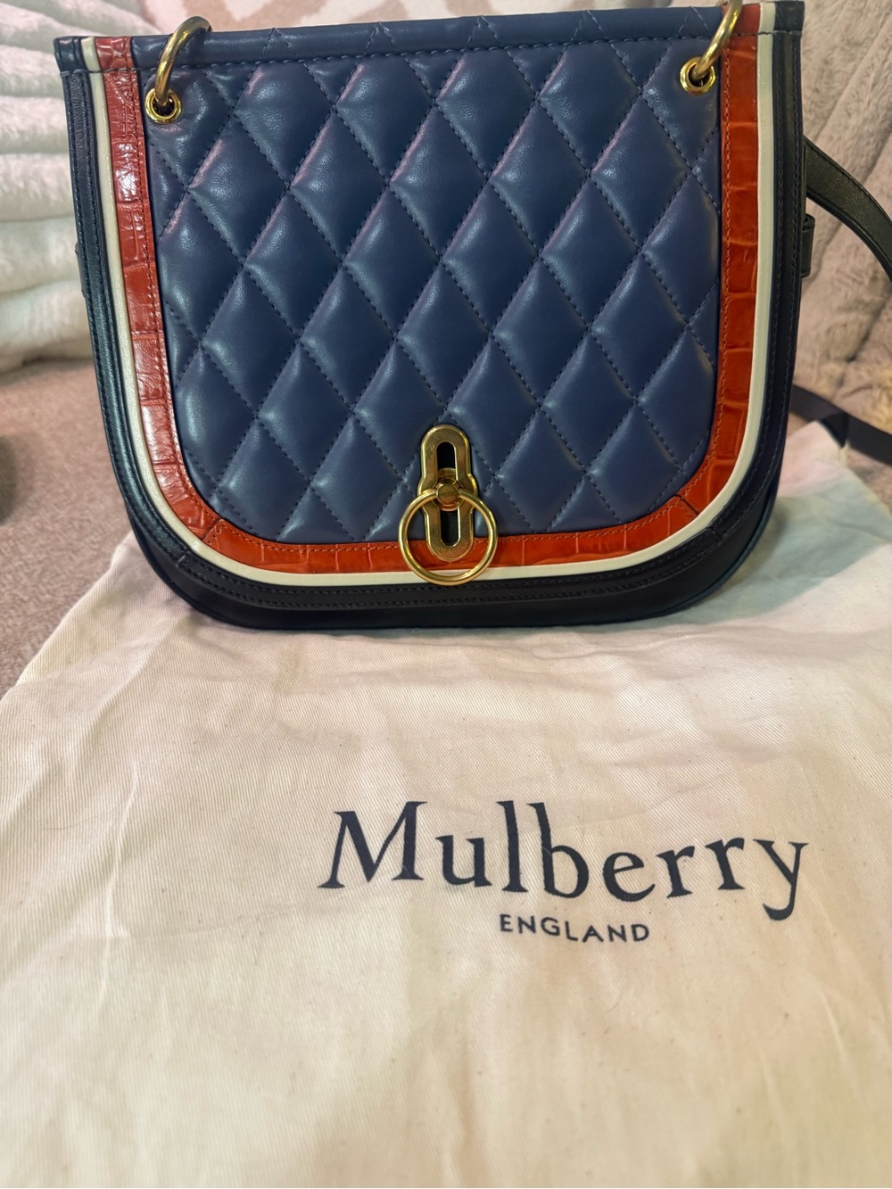 Mulberry Amberley Satchel silky calf and croc pattern - black/chalk/red fox